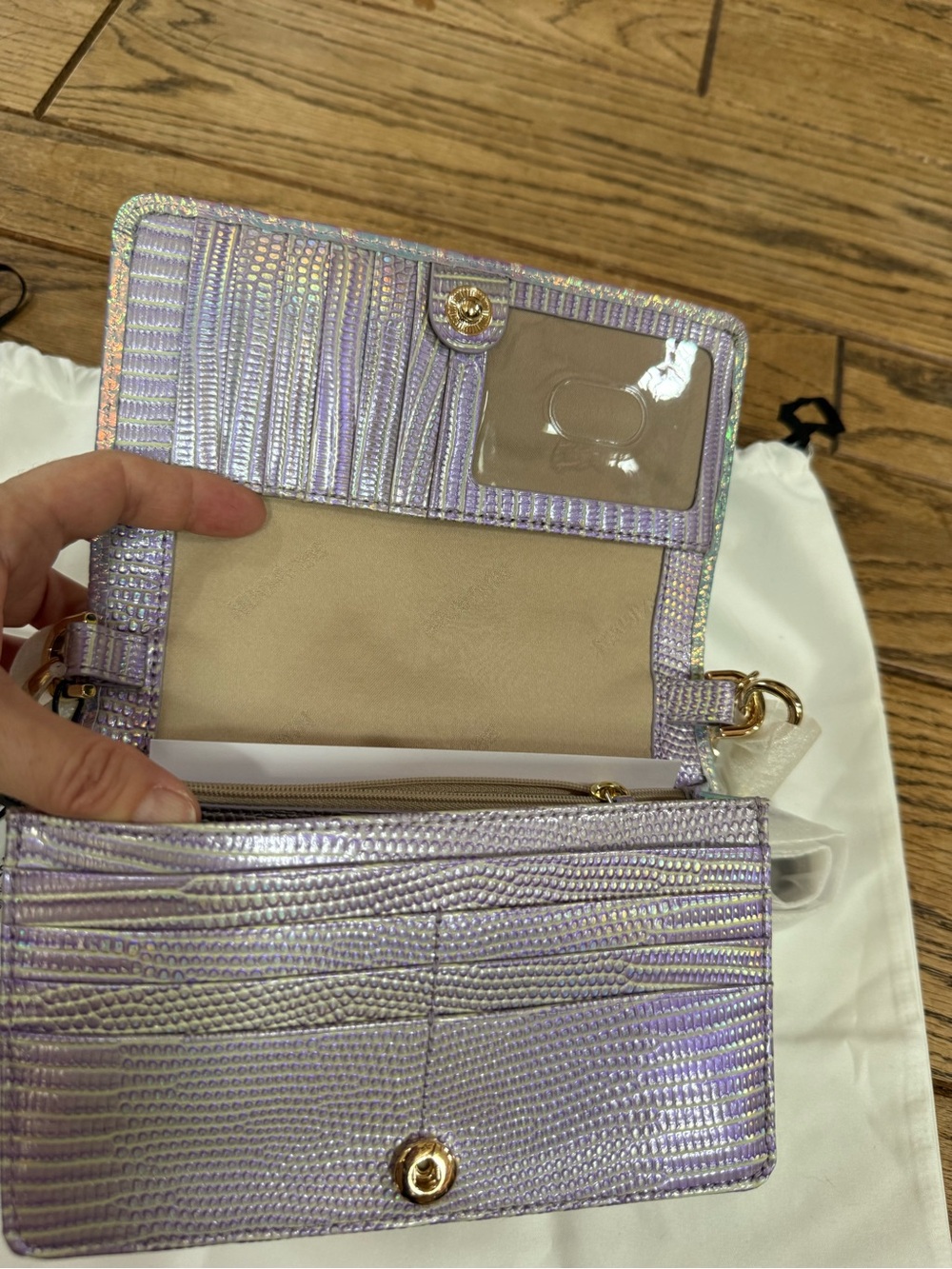 Brahmin Minuette Iridescent Croc-Embossed Clutch in Pink, Purple & Green - Picture 6 of 16